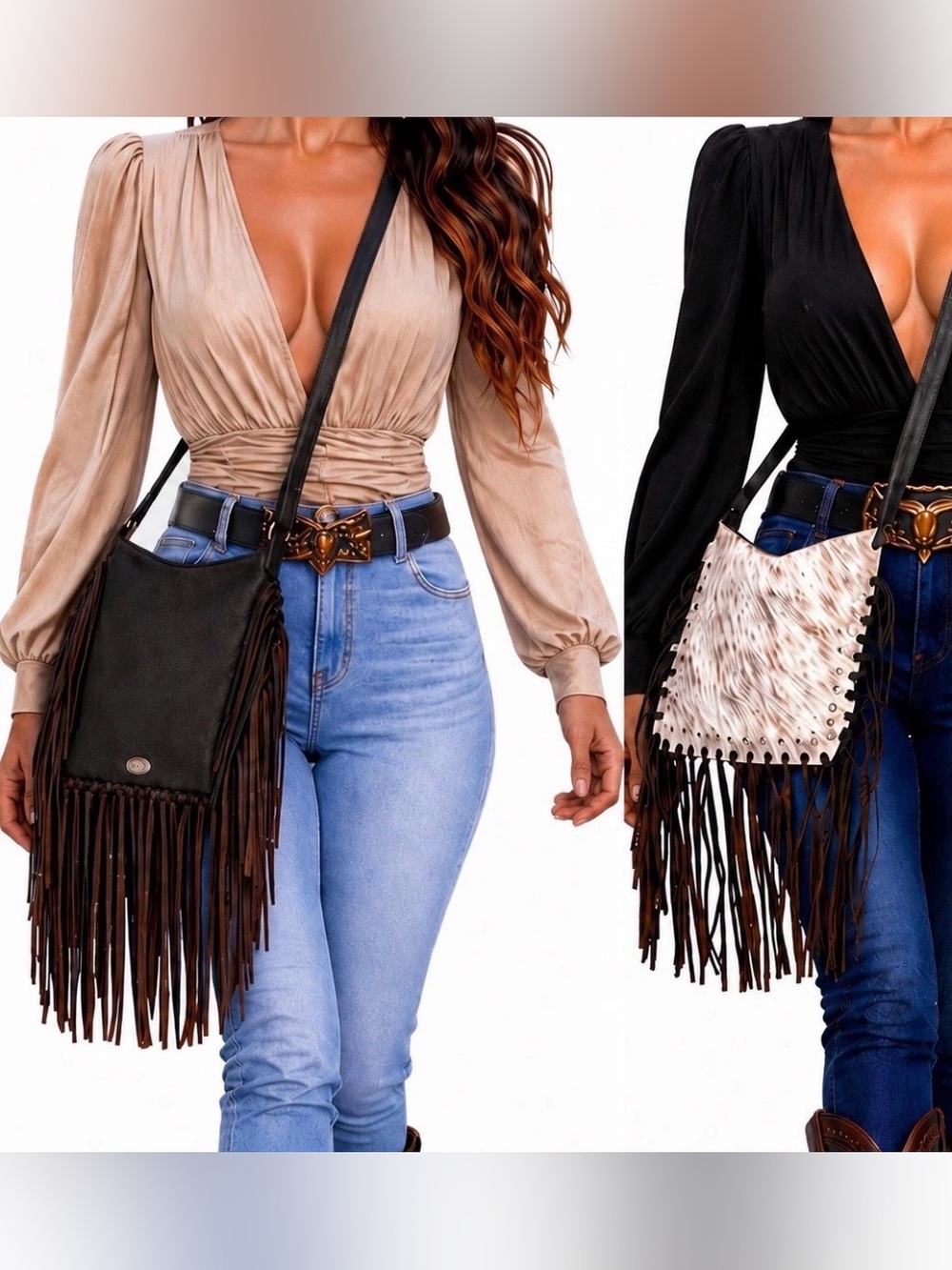 🤠American West Ringed Cowgirl Classic Crossbody - Genuine Leather & Hair-On CFB🔥 - Picture 3 of 7